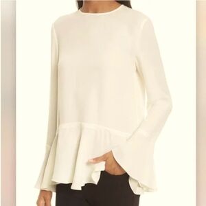 THEORY Lexandra Creamy Light Blouse Bell Sleeve Peplum Detail Size Large